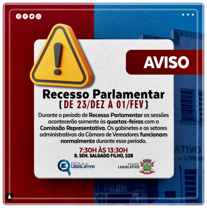 Aviso de recesso parlamentar.